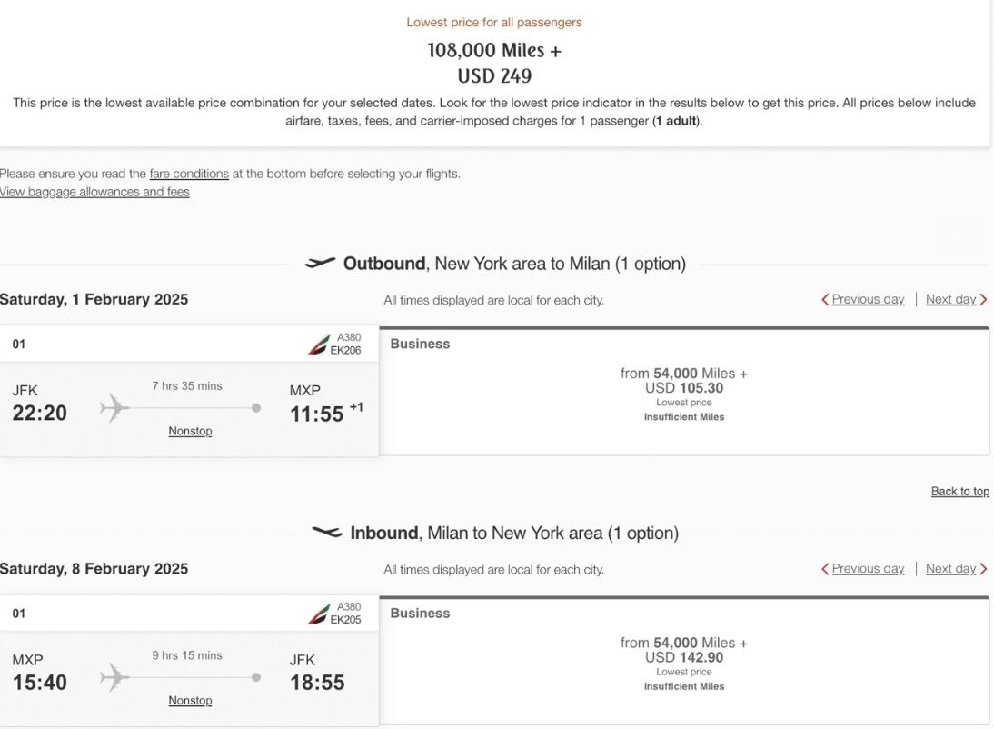 Emirates biz roundtrip